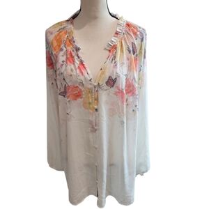 Cupcakes and Cashmere Floral Butterfly Womens Long Sleeve Blouse NEW